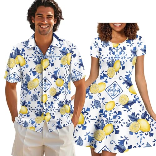 Image of AFPANQZ Couple Matching Outfit Casual Men's Button Down Shirt or Short Sleeve Summer Sundresses Dresses for Women 2026