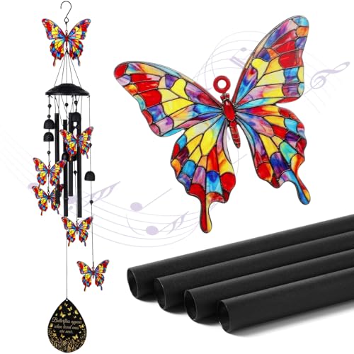 Hicarer Butterfly Wind Chimes for Outside 35 Durable Black Metal Memorial Wind Chime Outdoor Decor Windchimes for Garden Yard Patio Memorial Birthday Gifts for Mom Grandma Women Men(Butterfly)