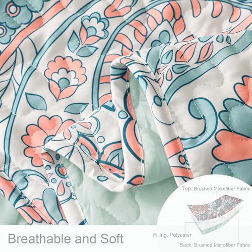 Exclusivo Mezcla Reversible Boho Quilt King Size, Aqua Soft Bedspreads Lightweight Coverlet All Season Paisley Quilts Bedding Set with Printed Floral Pattern (1 Quilt, 2 Pillow Shams) by Exclusivo Mezcla - Used condition - Image 4