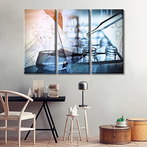 Image of TUMOVO 3 PanelsScientist and Test Tubes Laboratory Concept Artwork Canvas Paintings for Bedroom, Living Room, Office. Medical Home Decor Framed Ready to Hang (42 inch Wx28 H)