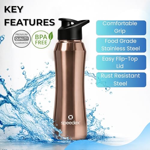 Image of Speedex Stainless Steel Water Bottle 1 Ltr, 1000 ml Metal Bottle For Daily, Office, School, Gym, Travel Use for Men, Women, Kids, Adults-Leak Proof Sipper Cap, BIS Approved, Copper Gold, Set of 4