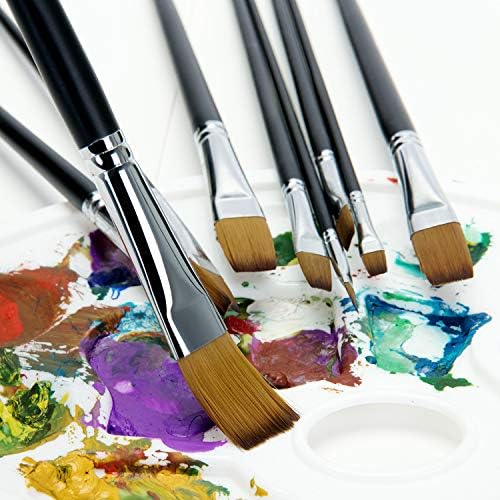 Flat Paint Brush- Professional Artist Paint Brush Set for Acrylic, Oil, Gouche and Watercolor Painting 9pcs Long Handle