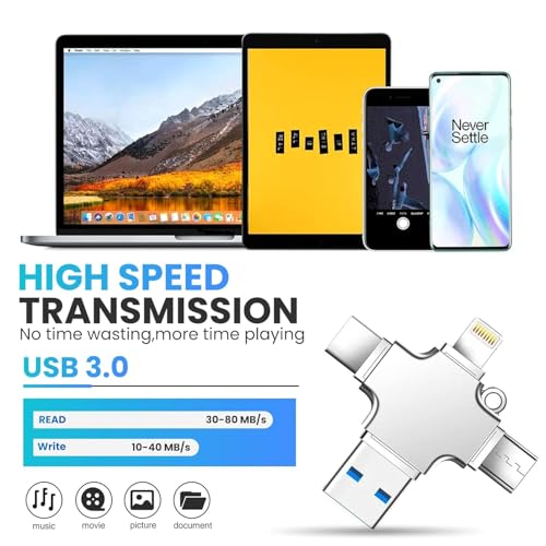 Image of WeFly 4 in 1 Flash Drive with Light-ning, Micro USB, USB A, Type-C Interface Mini Hangable PenDrive for iOS & Android Compatible with iPhone, iPad, Android, PC and More Devices