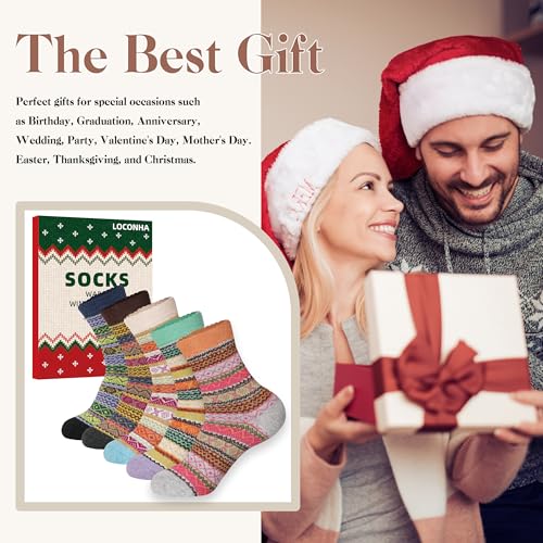 Image of LOCONHA Womens Wool Socks 5 Pairs Winter Warm Sock Thick Knit Cabin Cozy Crew Soft Socks Gifts for Women
