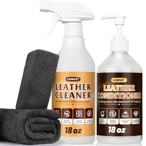 LISRUX Leather Cleaner and Conditioner Kit-2×18oz Leather Care For Car Seats, Furniture, Couches, Shoes & Boots, Restores & Protects All Leather For Natural, Synthetic, Faux, Pleather, pH-Balanced