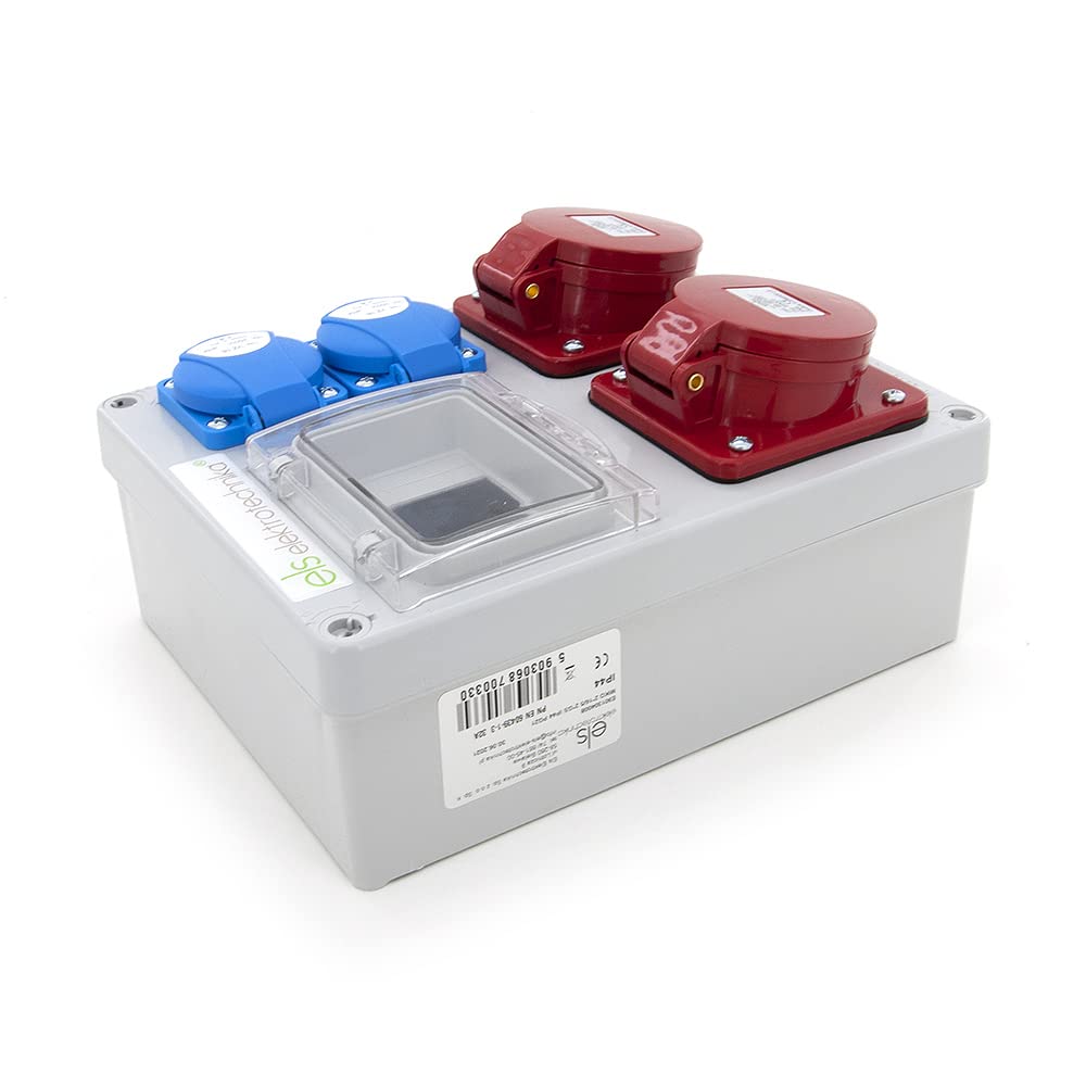 ELS Elektrotechnika Stromverteiler Baustromverteiler Wandverteiler Leer Leergehäuse Schuko Steckdosen 2x 230V und 2x CEE 16A zur Nachrüstung mit modularen Geräten, Verkabelt, IP44