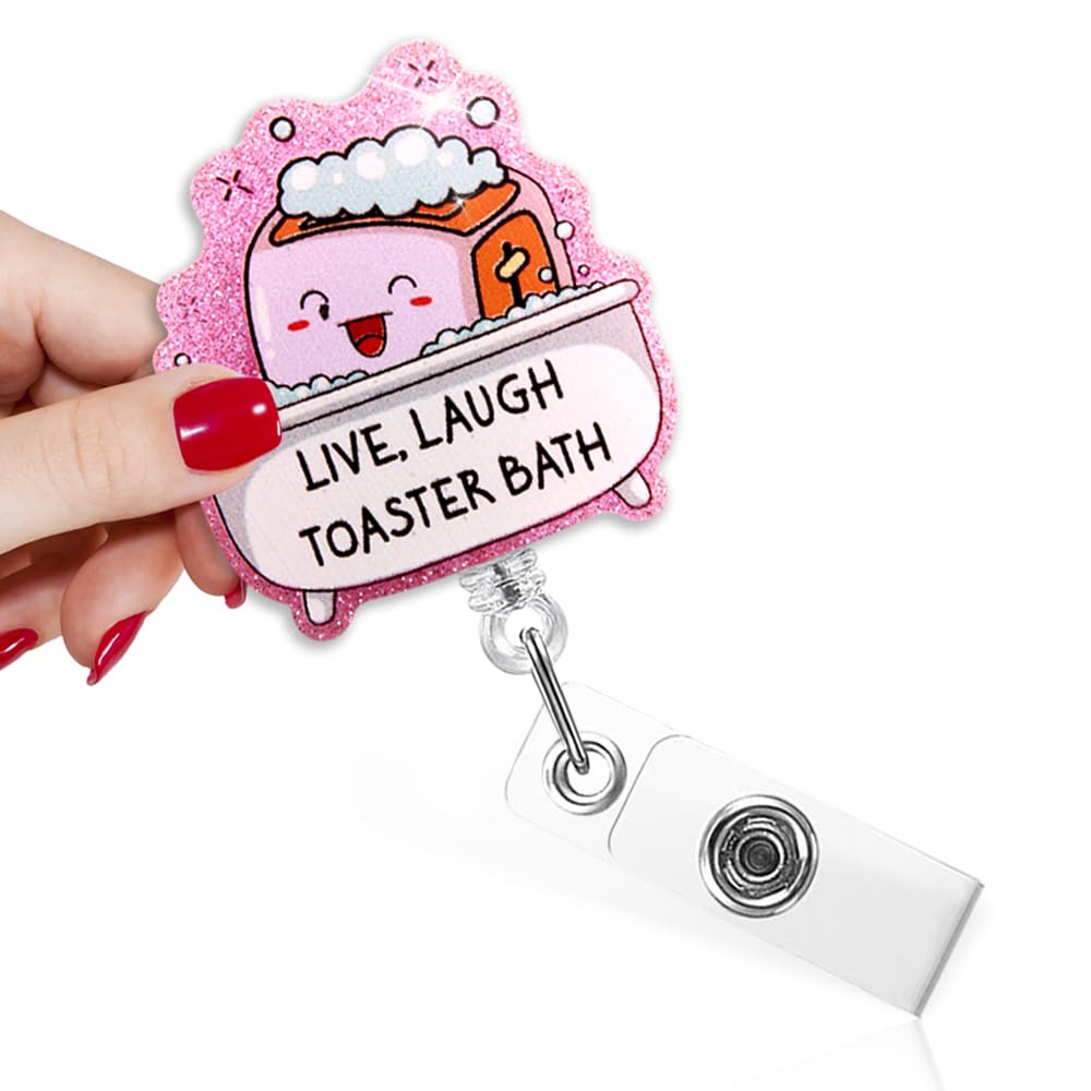 Medical Worker Accessory "Hello I'm Trying My Best" Funny Nurse Badge Reel - Retractable ID Holder With Pink Acrylic Design Cute Nurse Accessory