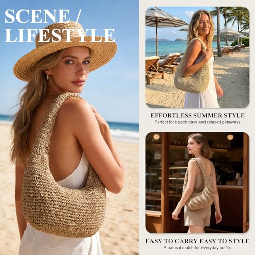 Bolso de playa de paja para mujer, tote para verano miniatura 4