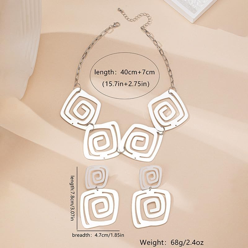 Gold Geometric Necklace Earrings Set for Women African Statement Chunky Choker Necklaces Earring Vintage Punk Statment Jewelry Set - Image 7