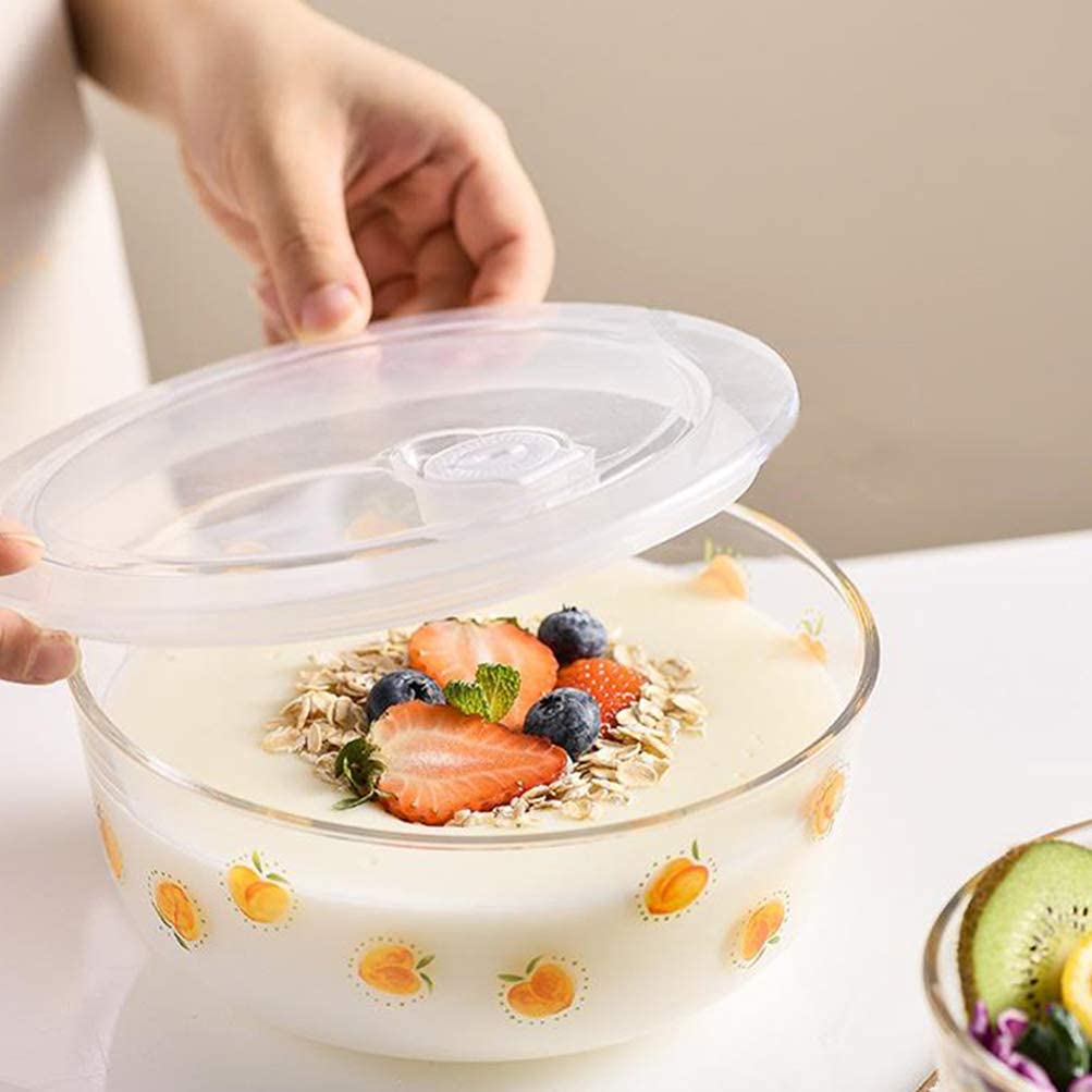 Contenitore per Alimenti In Vetro Rotondo 3 Pezzi, Casseruola In Vetro, Insalatiera Trasparente Riutilizzabile con Coperchio Ermetico per La Preparazione Dei Pasti-A