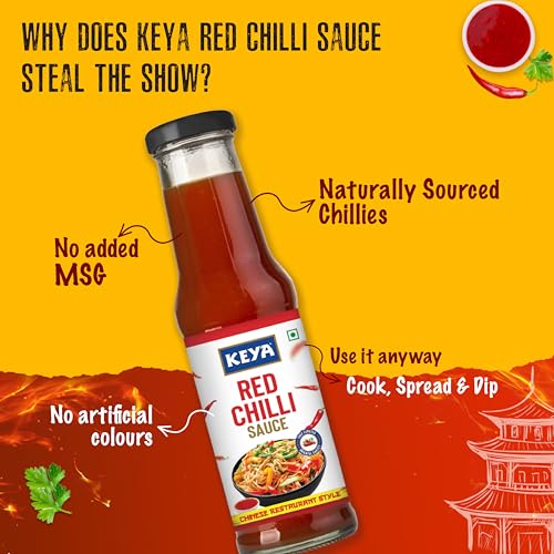 Image of Keya Red Chilli Sauce 200g | Tangy, Fresh & Spicy | Chinese Restaurant-Style Red Chilli Sauce for Cooking, Marinades, Stir-fries & Dipping | No Added MSG | Ideal for Stir-Fries, Soups & Sauces | Pasta & Noodles | Versatile Flavor
