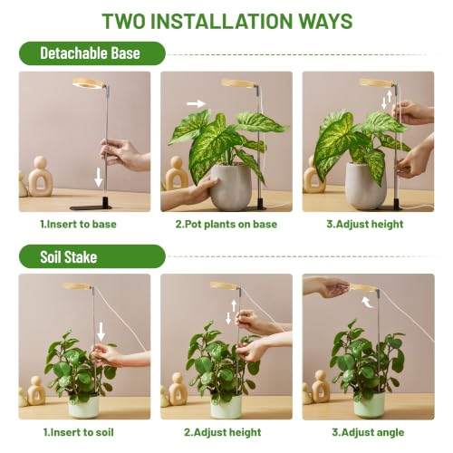 Image of LBW Grow Light for Indoor Plants, Full Spectrum Plant Light with Base, Height Adjustable Plant Grow Lamp with Auto Timer 6 /8 /12 /16H, 3 Colors,5 Dimmable Brightness, for Small Plants, Faux Bamboo Grain