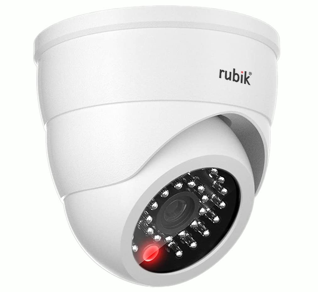 Dummy CCTV Camera with Flashing LED Light, Adjustable Fake Surveillance Camera Security Indoor Dome Camera with LED Light (White)