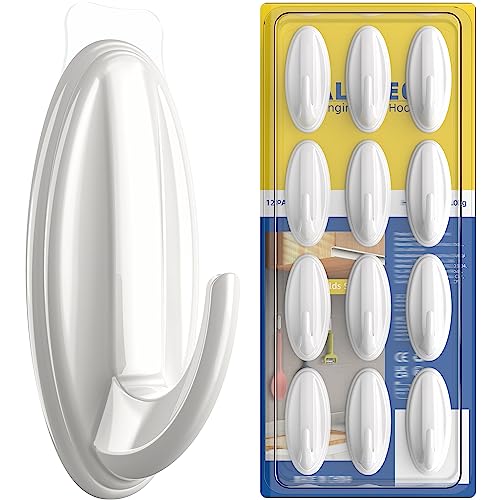 ALOCEO-12-Pack-Towel-HooksBathroom-Wall-Hooks-with-13-Clear-Adhesive-Strips-Waterproof-Removable-Washable-Sticky-Adhesive-Hooks-Hook-Holder-for-Hanging-Coat-Loofah-White