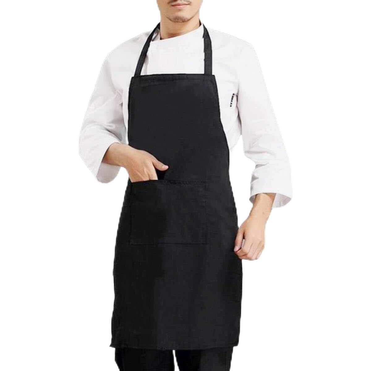 WARESHARK Pack of 1 Black Unisex Kitchen Apron Stain Resistant Large Waterproof Apron with Pocket Cooking Aprons for Baking BBQ Serving