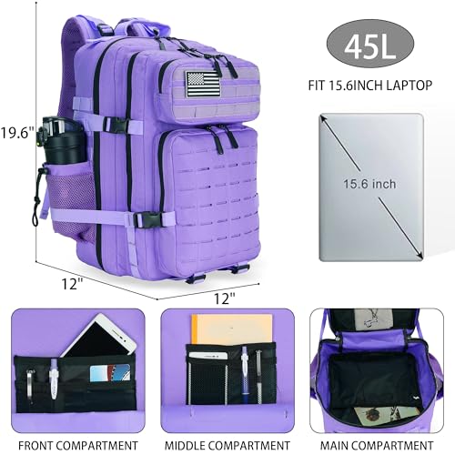 Image of Military Tactical Backpack 45L /25L 3 Day Assault Pack Molle Daypack Hiking Backpack for Men and Women