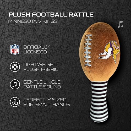 Image of Minnesota Vikings Plush Football Rattle by Smilo - Officially Licensed NFL Baby Rattle Toy - Soft Baby Rattle with Bell - for Babies and Toddlers from 3 Months