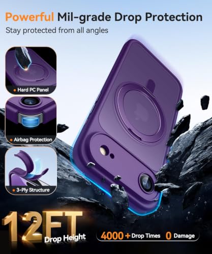 Image of AIBEX Back Cover for Apple iPhone 17 AIR MagSafe Compatible with OStand Ring Kickstand Magnetic Metal Alloy Ring | Wireless Charging | Thin Scratch Resistant Armor | Shockproof Protective Case -Purple