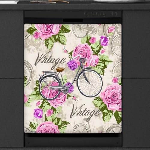 Funda magnética para lavavajillas Mexpekil con elegante diseño de flores y medida 53,3x66 cm