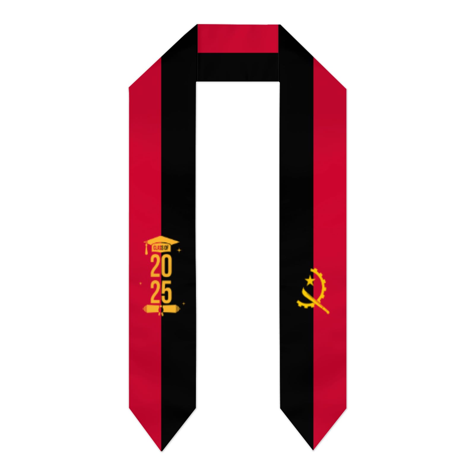 Smazdfxx Unisex Black Class Of 2025 Angola Flag Graduation Stoles Shawl Sash Scraf For Students Graduation Season