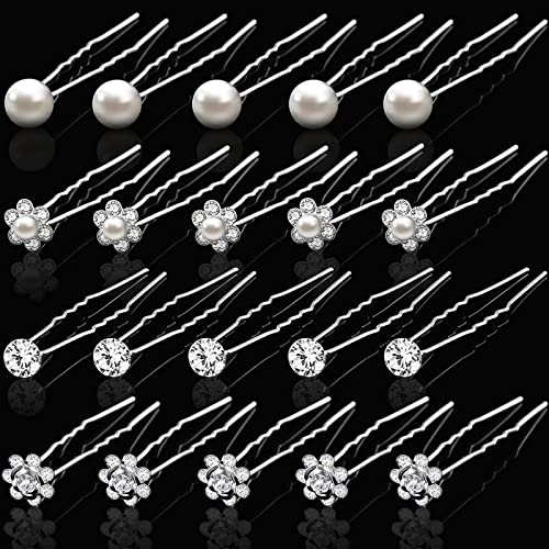 20 Pièces Épingle à Cheveux de Mariage en Strass, Gingbiss Pinces à Cheveux en Strass Avec Perles de Mariée en Forme de U, Accessoire Cheveux Mariage pour les Mariées Demoiselles D'honneur Femmes Cover