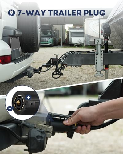 Image of Kohree Electric Trailer Jack 6000 lbs with 7-Way Connector, Heavy Duty RV Electric Tongue Jack for Travel Trailer A-Frame Camper, with Manual Crank Handle & Weatherproof Jack Cover, 22 inch Lift, 12V DC