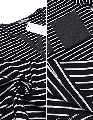 Ekouaer Women's Nightshirt Long Sleeve Button Down Nightgown V-Neck Sleepwear Pajama Dress