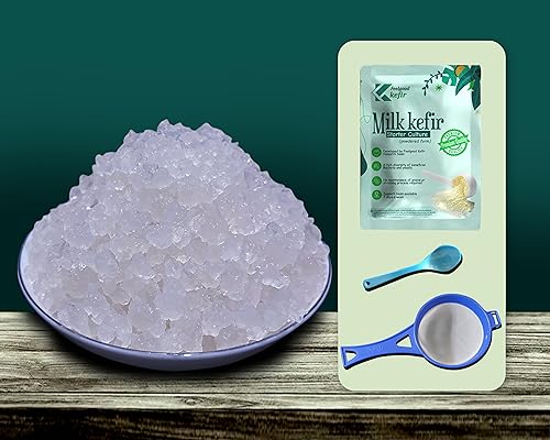 Image of Feelgood Kefir Live Large Sized Water Kefir Grains (40 Grams) | Large Strainer, Spoon & 1 Complementary Milk Kefir Starter Culture Powder Sachet | Msds & Fssai Certified | Lifetime Reusable
