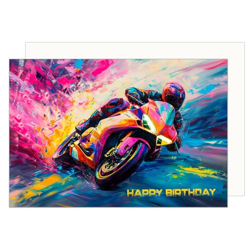 Edition Seidel Premium Carte d'anniversaire de qualité supérieure avec envelope. Carte de vœux Happy Birthday pour homme femme ami motif Harley coloré...