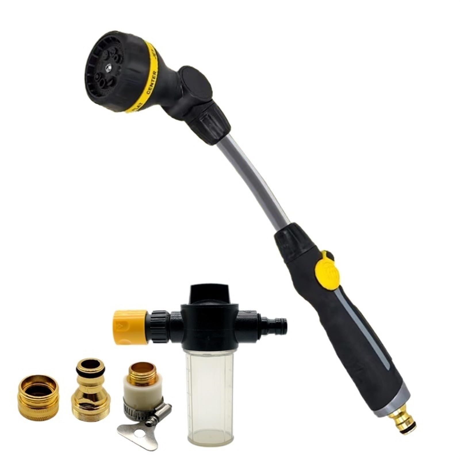 Pistola de agua de alta presión para jardín y kit de limpieza de manguera con flujo ajustable