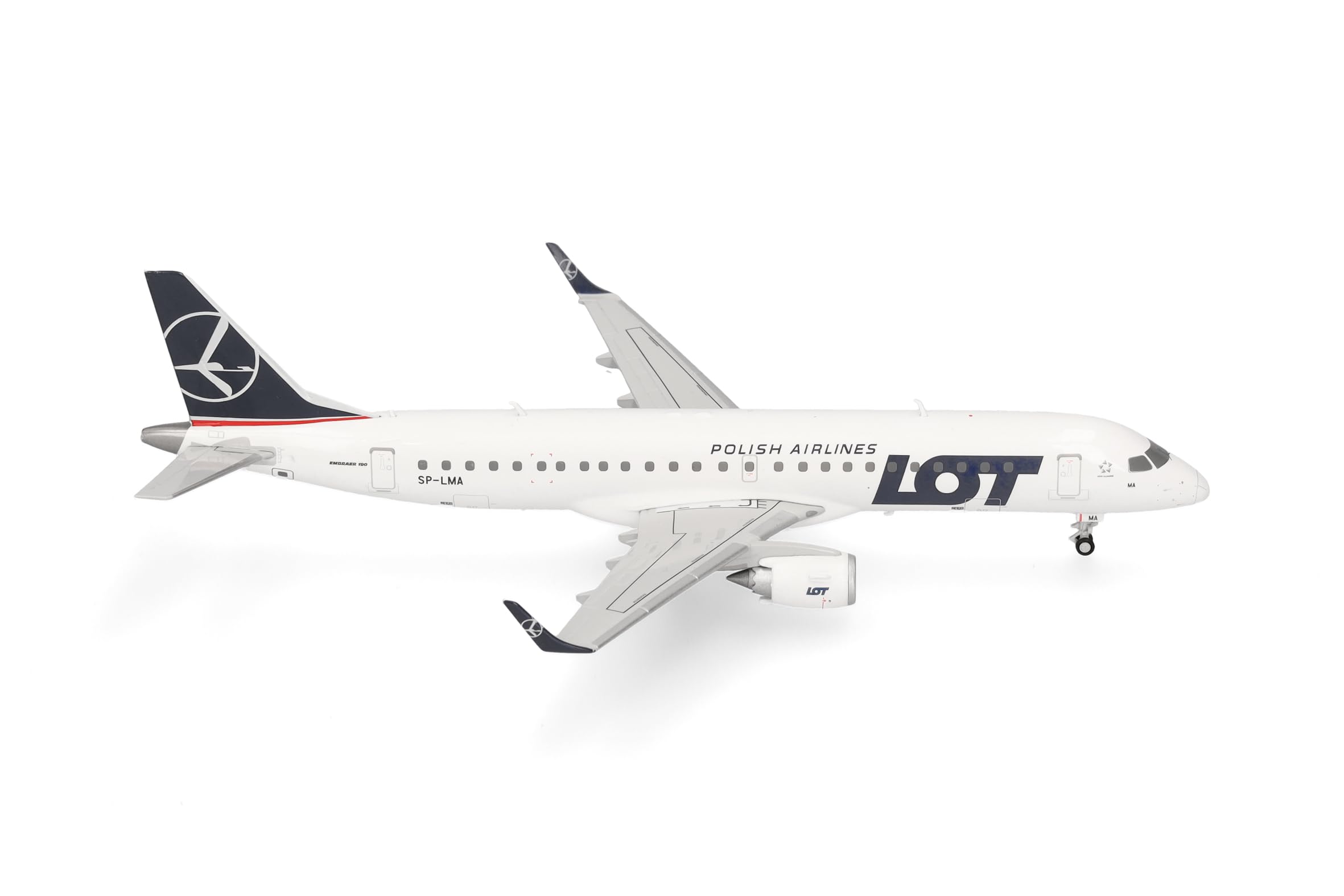 Herpa airplane model LOT Polish Airlines Embraer E190, on a scale of 1:200, plastic miniature with pedastal, model building, collectors edition
