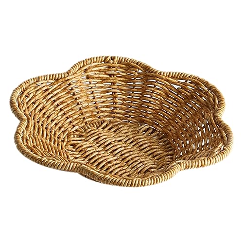 BRIGHTFUFU Woven Imitation Rattan Storage Basket Multi Function Decorative Tray for Fruits Snacks and Sundries Elegant Design for Home Organization