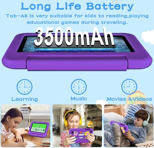 Image of Oangcc 7 Inch Tablet Android 13 Tablets, Wi-Fi 6, BT 5.0, 7GB RAM+ 64GB ROM (TF 2TB) | 3500mAh | 1024 x 600 Pixels | EVA Proof Case (Purple)