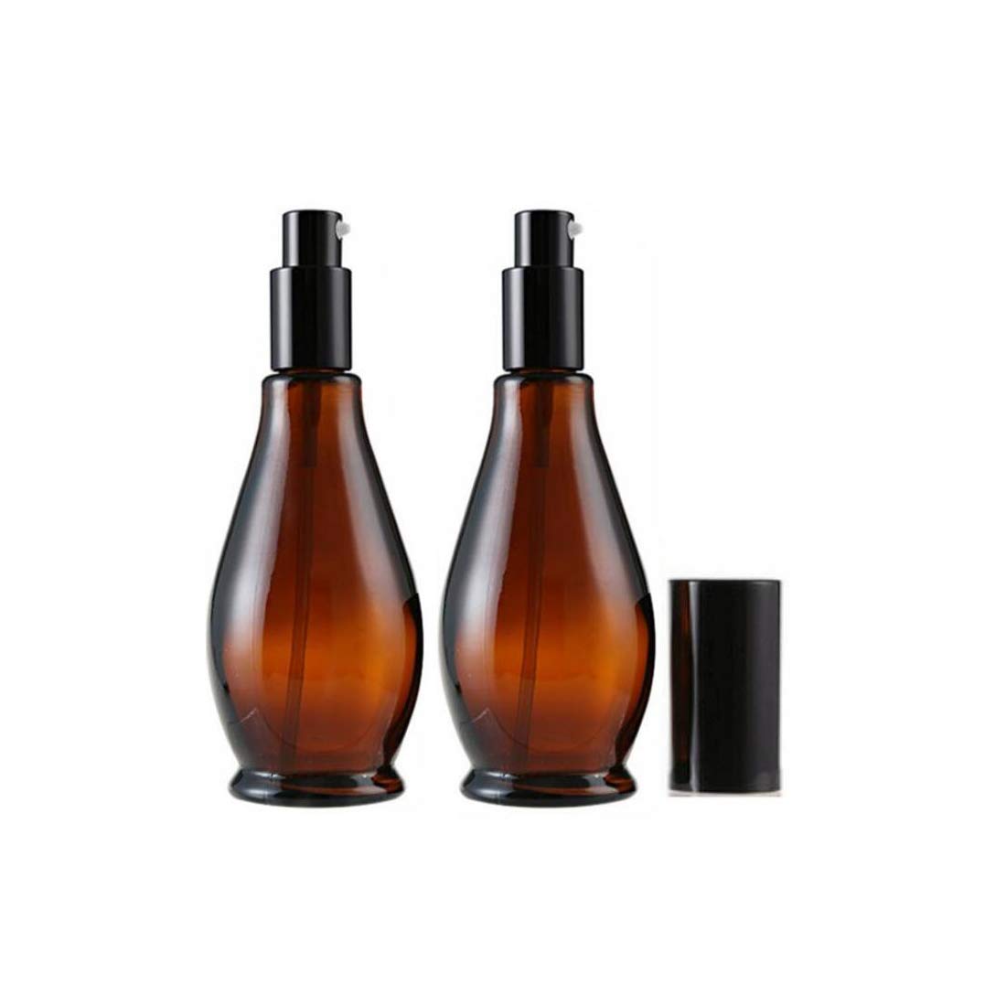 Vasana Amber 2Pcs 100Ml Empty Portable Gourd Shape Glass Lotion Pump Bottle Jars Makeup Cream Facial Cleanser Toiletries Liquid Travel Containers Essential Oil Dispenser