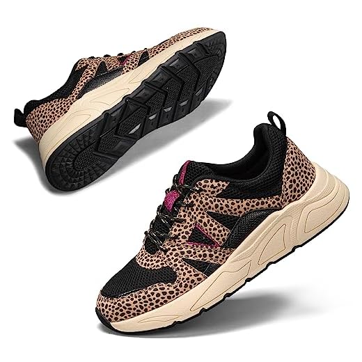 LUCKY STEP Baskets Mode Femme Plateforme Léopard Classique pour Marcher (Léopard Noir/Marron, 10US-41EU-8UK)