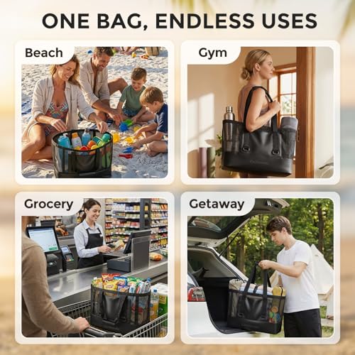 Bolso de playa grande malla con bolsillo impermeable miniatura 6