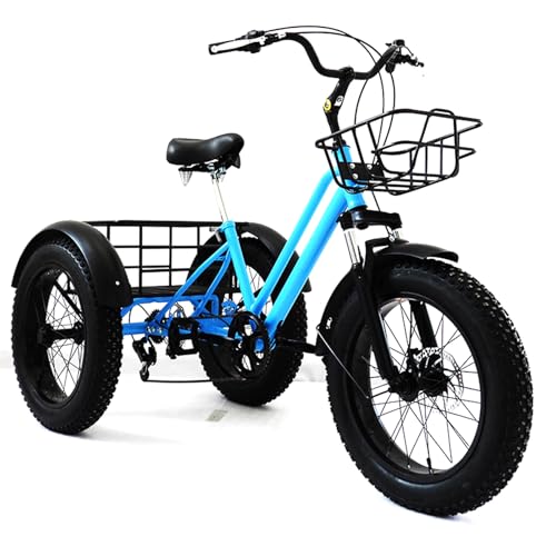 DEaThsalL 20" Electric 3 Wheel Bicycle For Seniors Bike Tricycle for Adults, Comfortable Rides Headlight + LCD Display + Rear Cargo Basket Adjustable Seat Max Load: 200 kg Blue