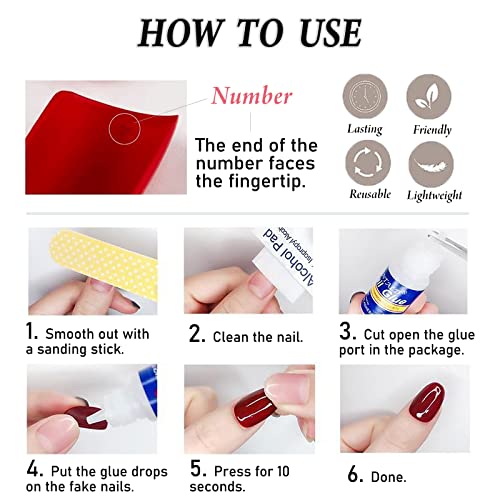 Imsohot 24Pcs French Tip Press On Nails Short Square Red Fake Nails Squoval Glossy Glue On Nails Full Cover Acrylic Nails #TOP4