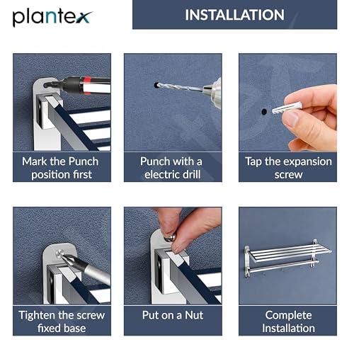 Image of Plantex Towel Rack for Bathroom /Stainless Steel Towel Bar /18 Inch Towel Holder with Towel Rod /Bathroom Accessories - Pack of 2 (Chrome)