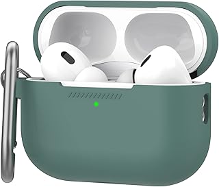 AhaStyle AirPods Pro 2 Case Cover 2022 Silicone Protective AirPods Pro 2nd Generation Case [Front LED Visible] [Added Metal Carabiner] Compatible with Apple AirPods Pro 2nd Generation (Pine Green)