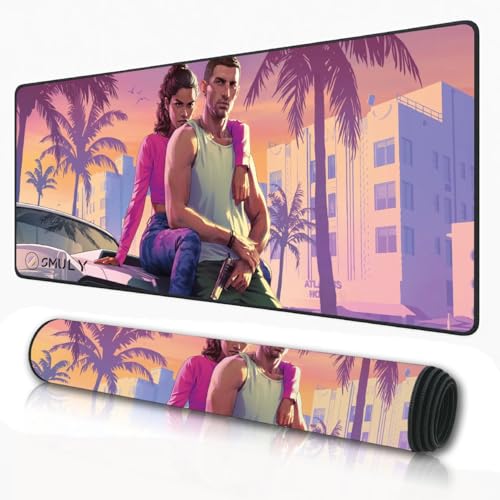 Image of GTA Inspired Gaming Mouse Pad, Large Desk Mat 58.5 x 28 cm, Extended Washable Mousepad, Desk Pad, 2mm Thick Non-Slip Rubber Base, Stitched Edges, Smooth Surface (Multicolour)