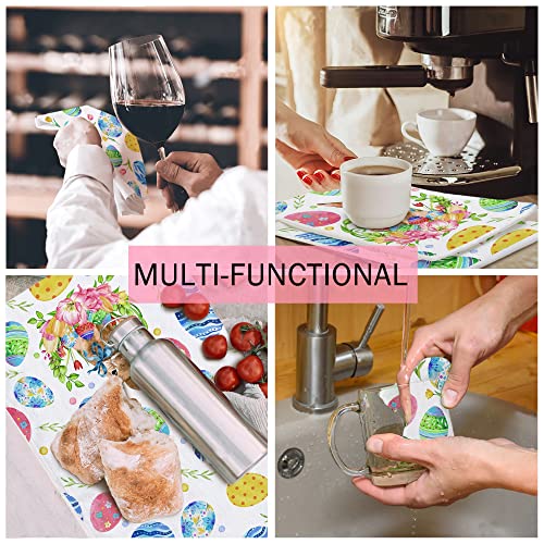 Easter Kitchen Towels Set Of 2, Easter Kitchen Decor With Rabbit Bunny Flower Easter Egg, Decorative Dish Towel Dishcloths Multi-Use Tea Towel, Reusable Drying Hand Towel 18X28” Home Bathroom Decor #TOP3