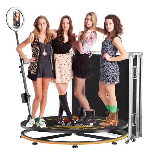 RIXZSIW 360 Photo Booth Machine for Party, Selfie Photobooth Prop with Ring Light, 360° Auto-Spin Video Recording Camera Booth, APP Remote with Chacktok VIP, for 4-6 People, 39.4inch with Flight Case