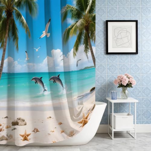 Rideau de douche 180x200 dauphin en polyester imprimé 3D de qualité