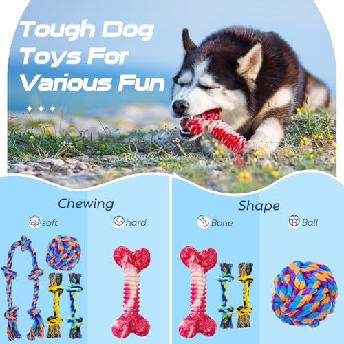 Image of SHARLOVY Dog Chew Toys for Aggressive Chewers | 5 Pack Indestructible Dog Toys for Large Breed, Cotton Rope Toys, Tough Bone Chew for Aggressive Chewers Large Breed