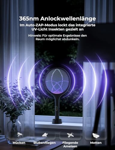 YISSVIC Elektrische Fliegenklatsche extra stark 4000V 2 in 1 Schwarz 1 STK – Ansicht 5