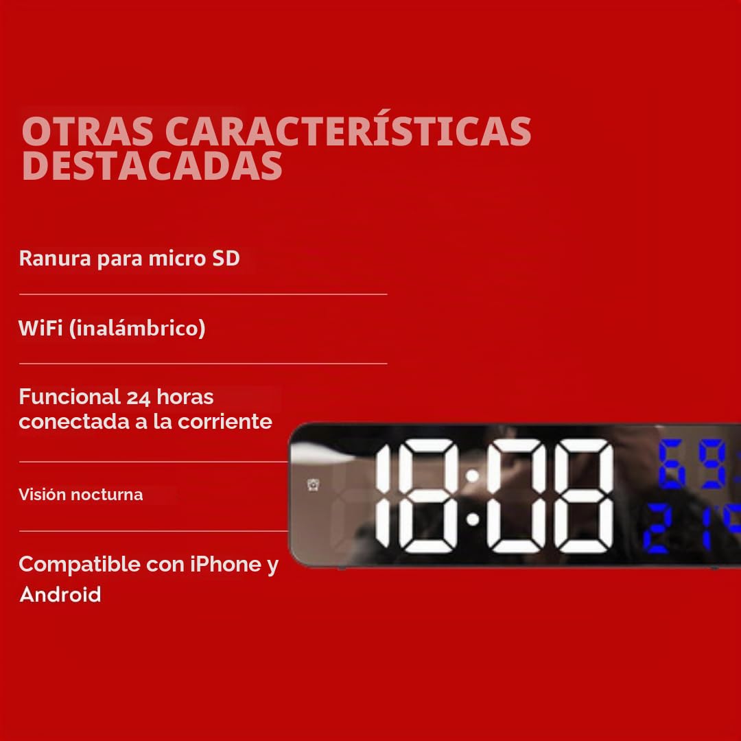 Reloj despertador digital digital con cámara espía Ultra HD 4K WiFi
