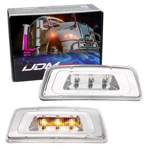 iJDMTOY Clear Lens Chrome Inside Finish Super Bright Amber Full LED Front Wheel Fender Side Marker Lights Compatible With Kenworth T680 T700 T880, Peterbilt 567 Semi-Truck