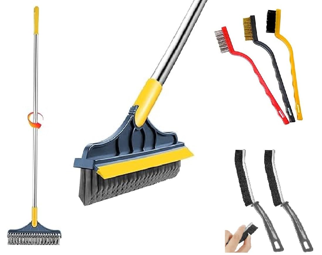 LAGET®Bathroom Cleaning 2-in-1 Brush with Floor Scrubber & Wiper 120° Rotating Head with Long Handle Combo with Steel Brush | Wire Brush | Gas Stove Cleaning Brush | Kitchen Tools (Pack of 3) (B0DDTHBZLB) Amazon Price History, Amazon Price Tracker