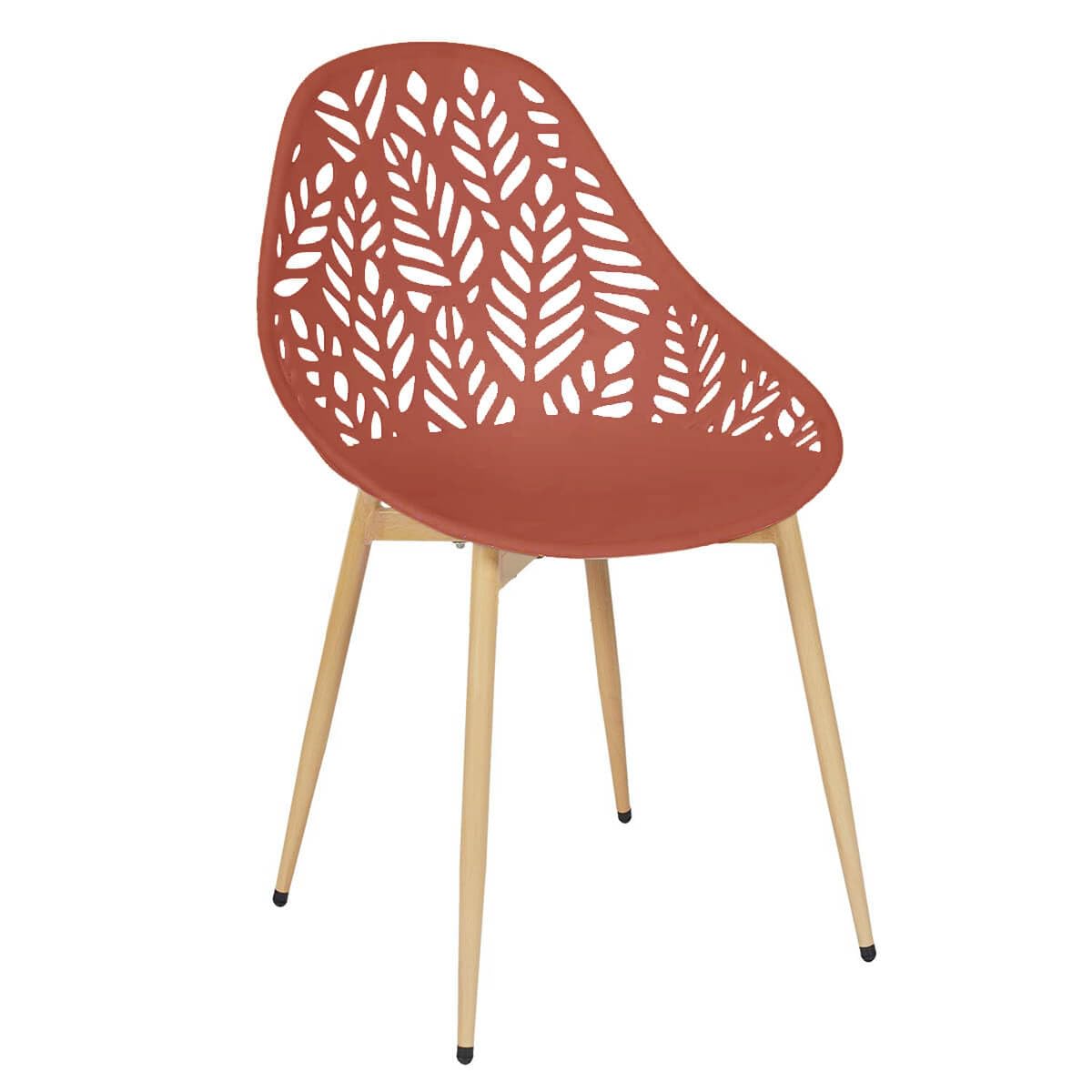 AltoBuy SAYA - Lot de 4 Chaises de Jardin Coque Plastique Ajourée Terracotta Pieds Métal